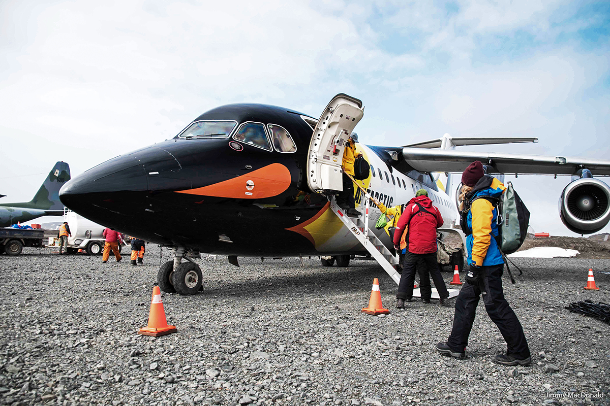 Plane with Penguin Livery in Antarctica