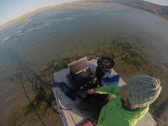 Dr. Valeria Vergara conducts beluga whale communications research at Arctic Watch Wilderness Lodge, as part of the Quark Expeditions Scientists in Residence program.