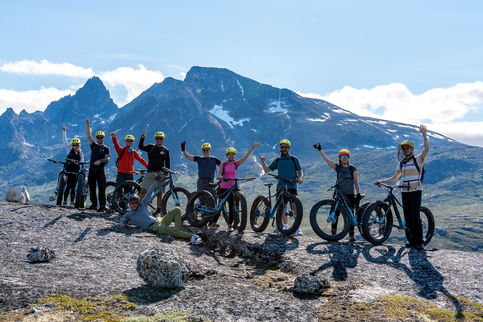 One of Quark Expeditions&apos; popular off-ship adventure options in South Greenland is helicopter-supported mountain biking. 