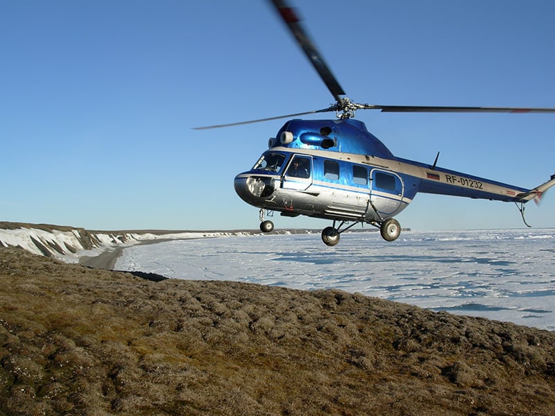 A Helicopter landing on Belkovsky Island